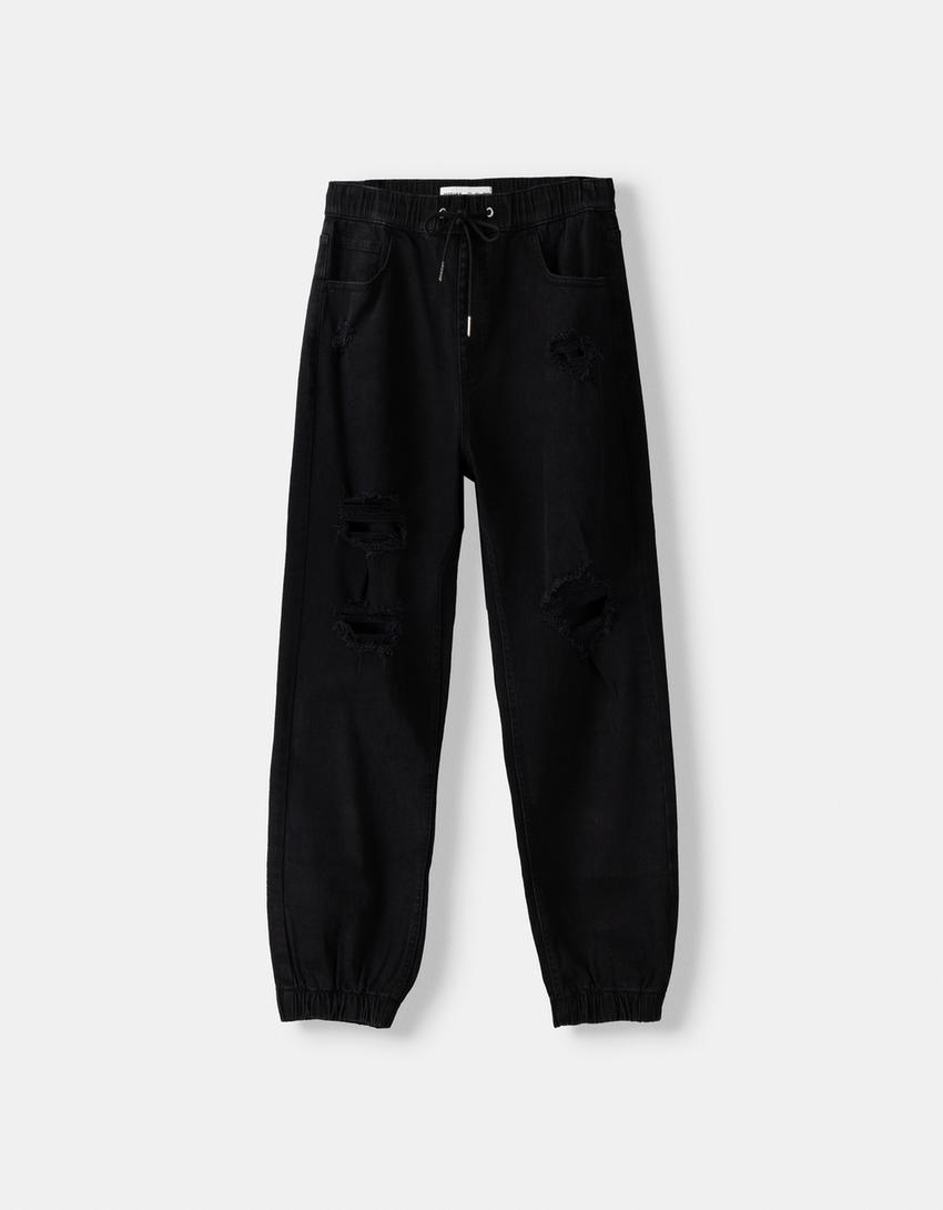 Ripped jogger jeans-Black-4