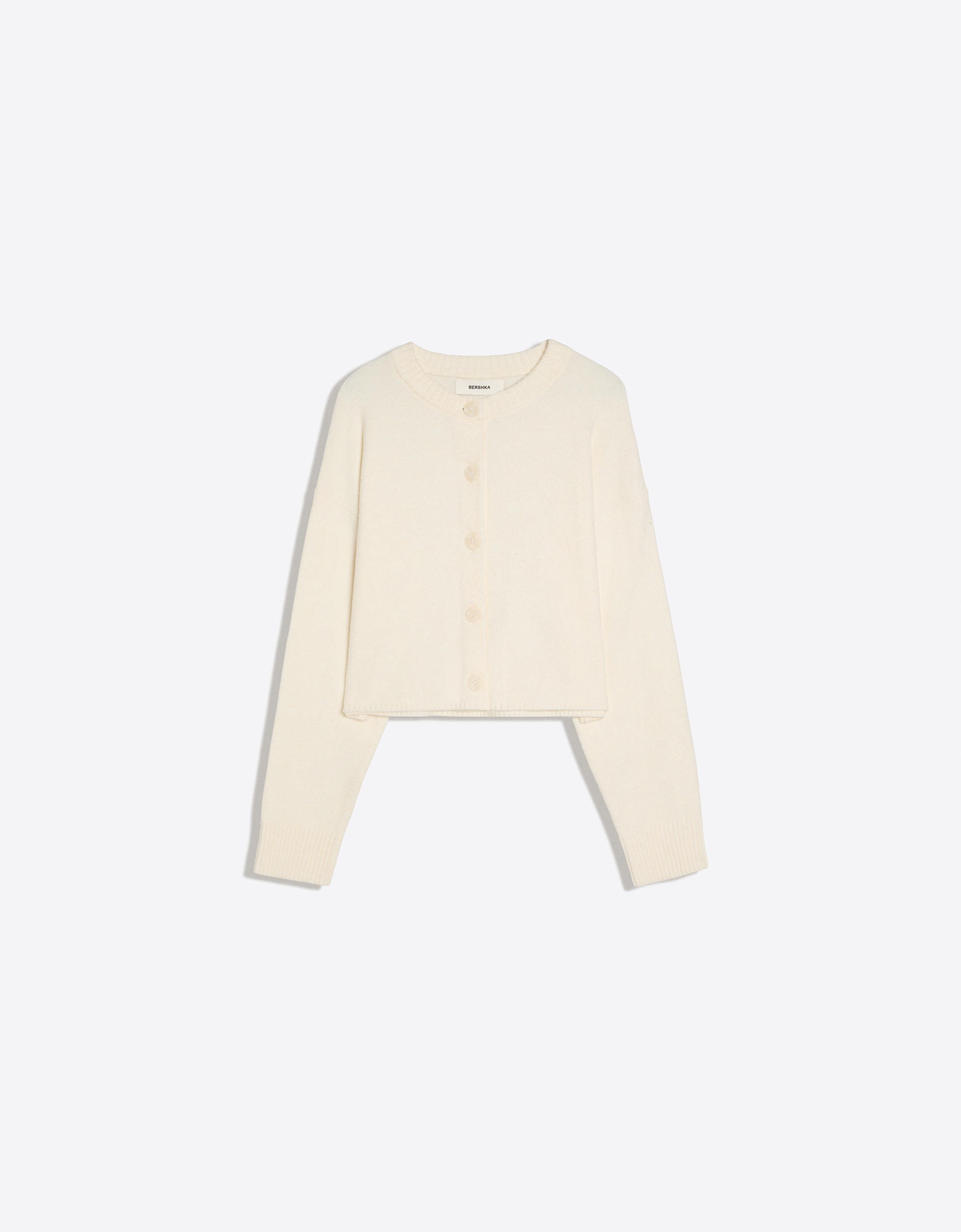 Soft touch round neck jacket — Cream
