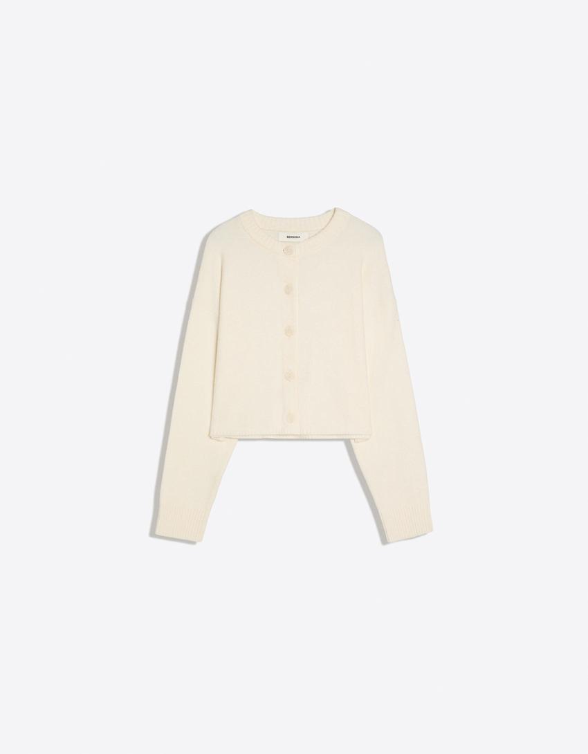 Soft touch crew neck jacket-Cream