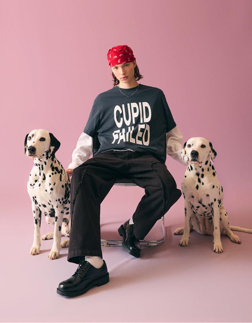 Embroidered super baggy trousers-Black