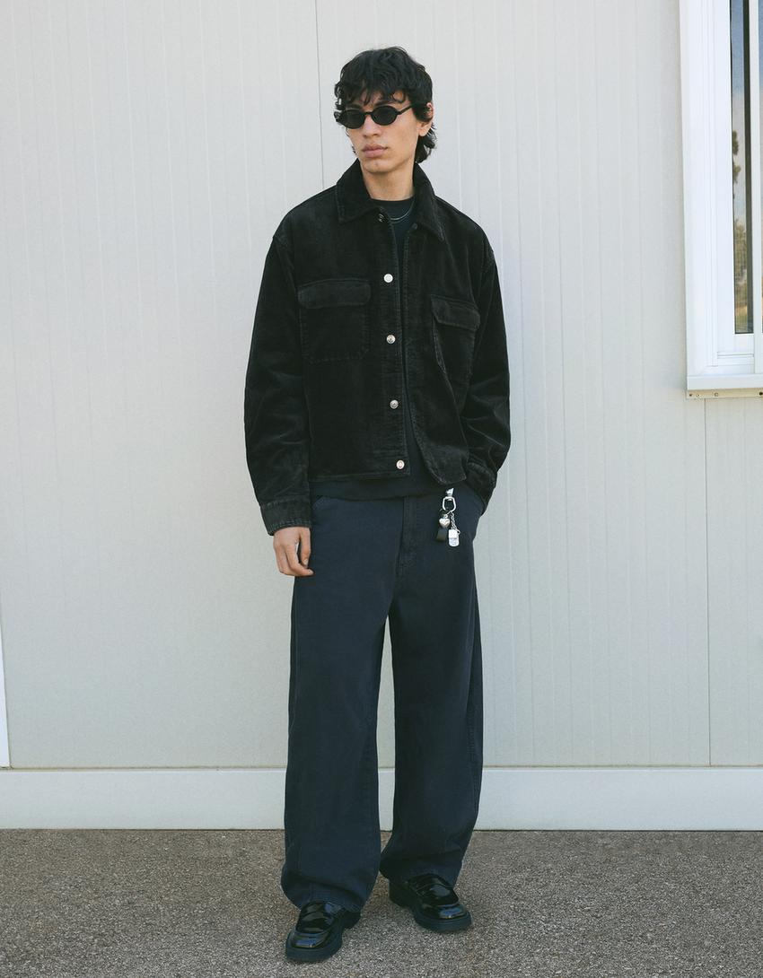 Boxy fit corduroy jacket-Black