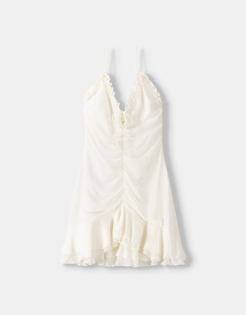 فستان قصير شيفون-كريمي-5