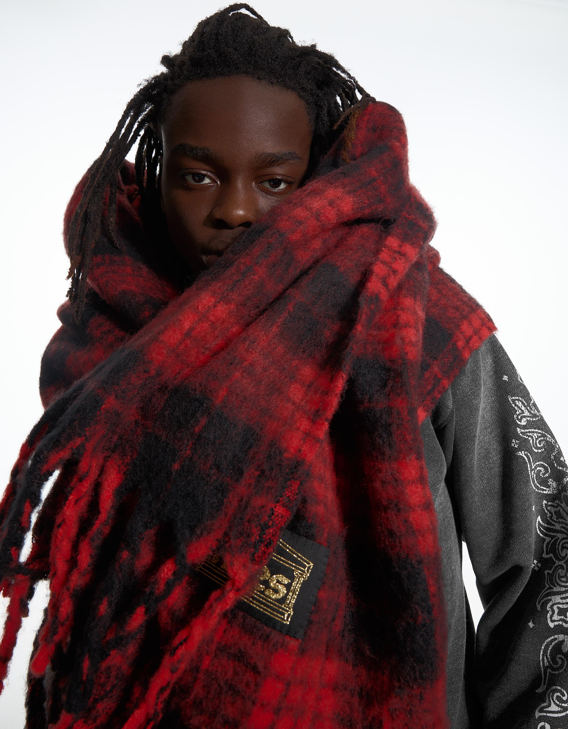Bershka Szal W Kratę Aries X Bershka Mężczyzna Czerwony