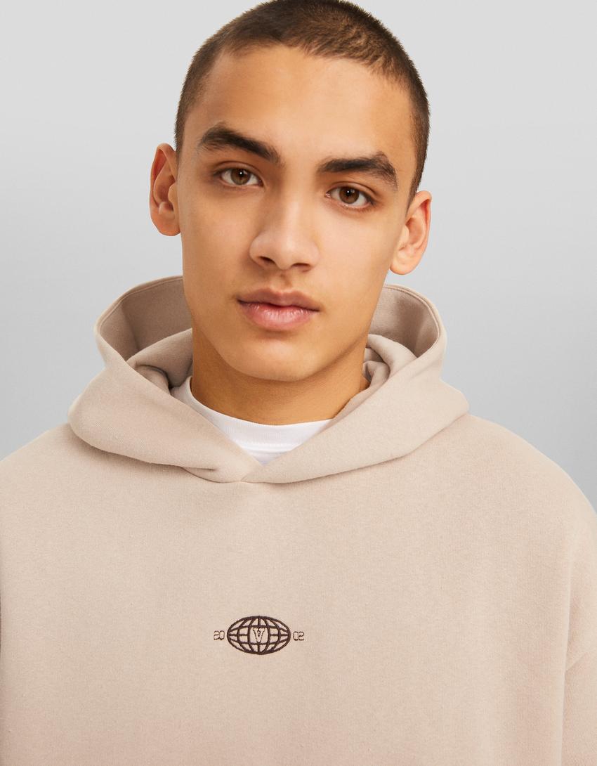 Boxy fit print hoodie-Camel