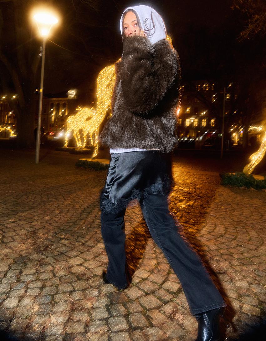 Cazadora efecto pelo-Marrón