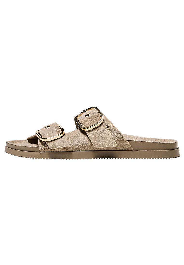 Buckled flat slider sandals — SAND