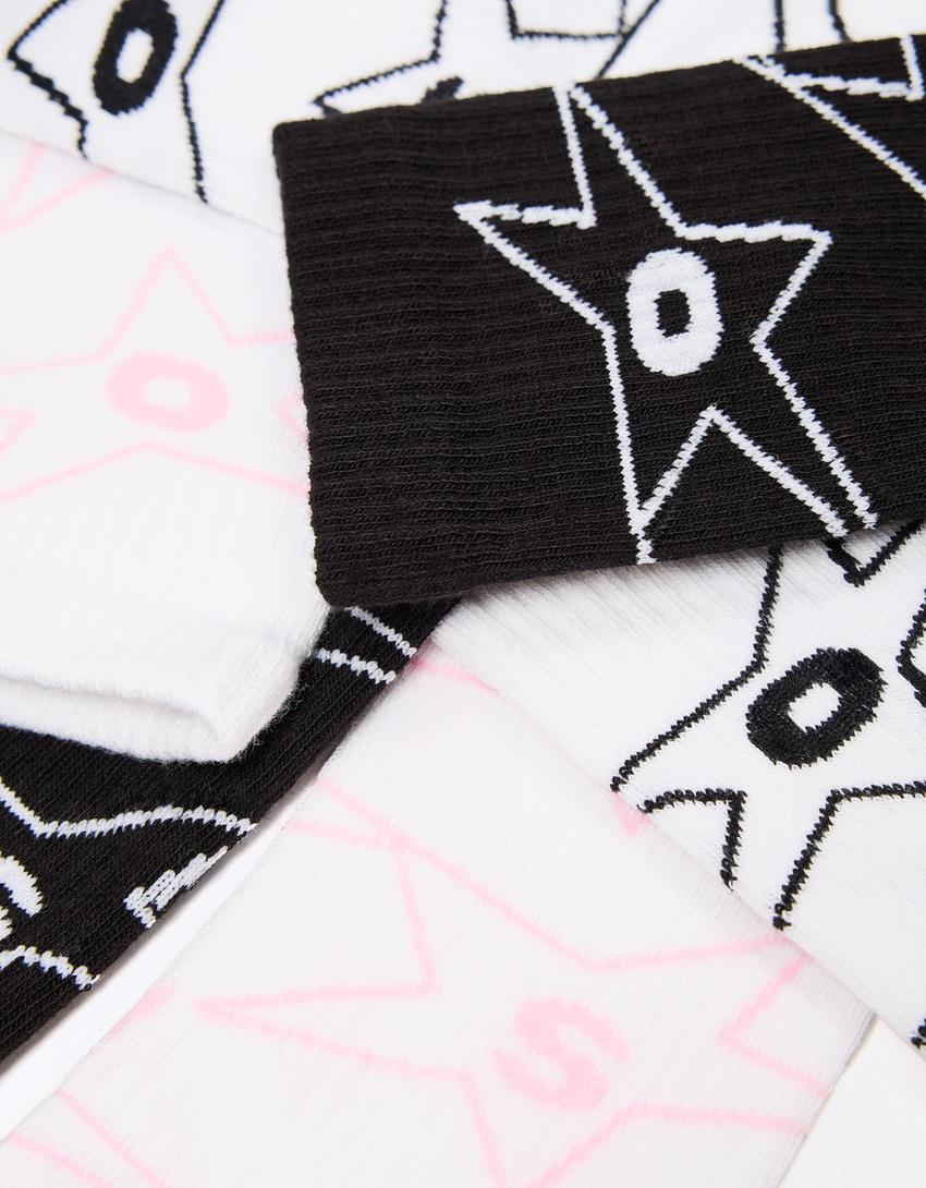 Pack of 3 pairs of printed socks-White