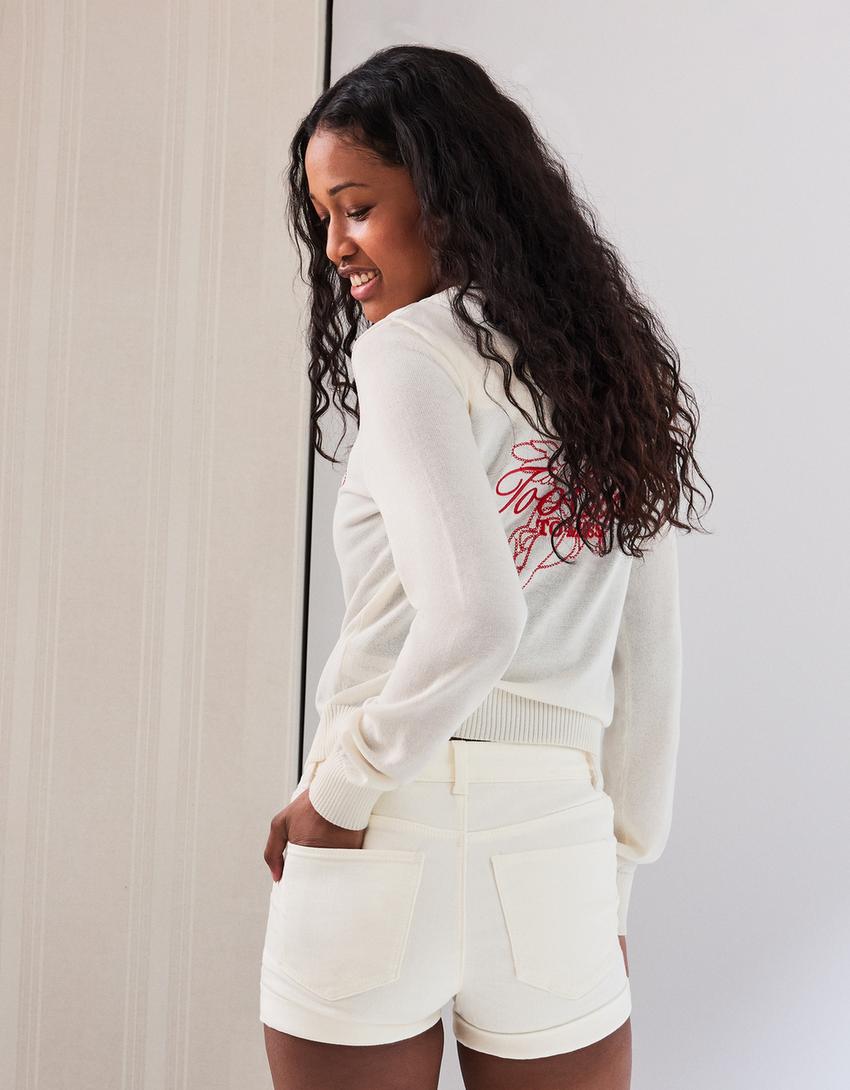 Roll-up denim shorts-White