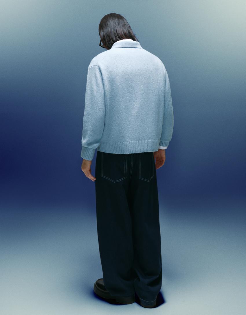 Polo collar sweater-Light blue