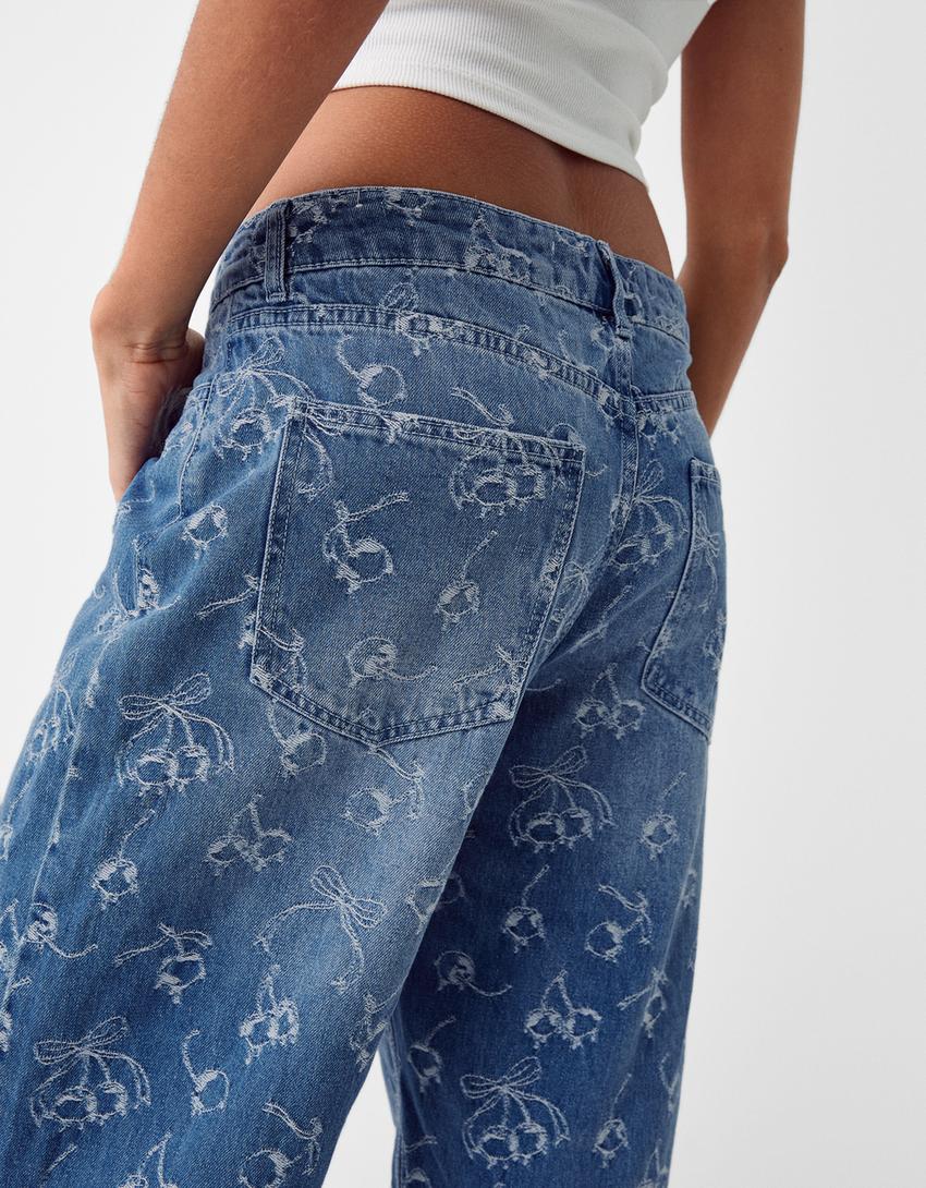 جينز فضفاض بطبعة جاكار-أزرق فاتح-6