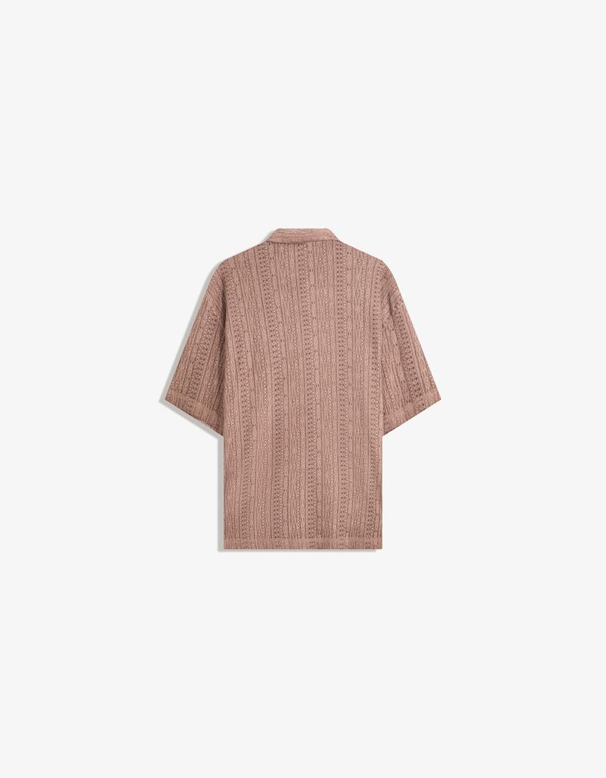 Chemise à manches courtes ajourée-Rose-5