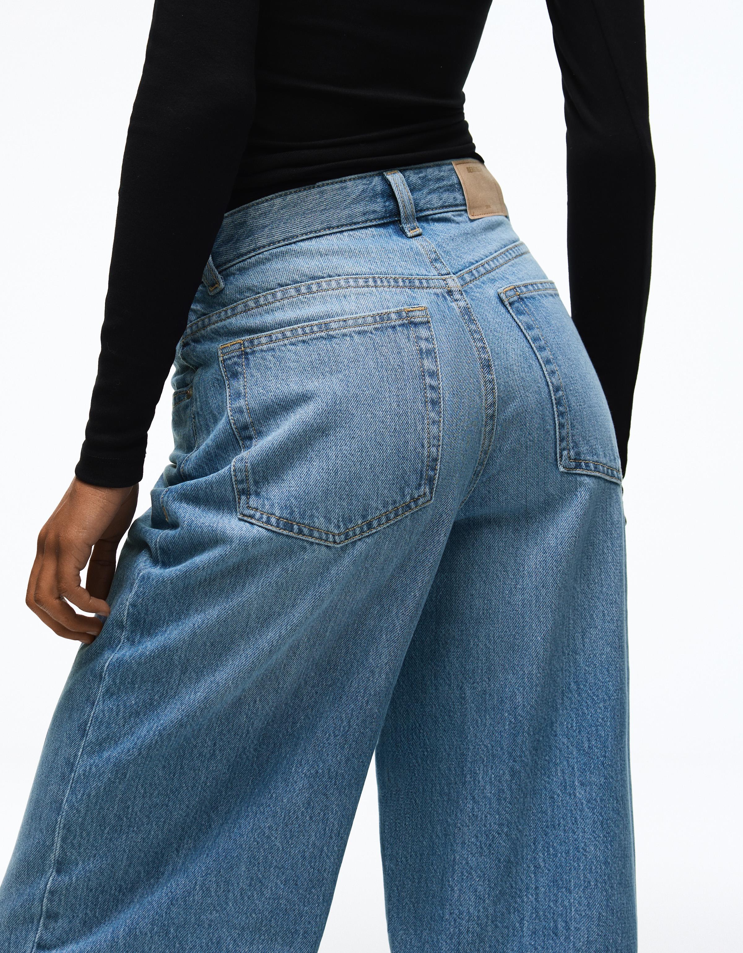 Wide-leg cross-waist jeans — Light blue