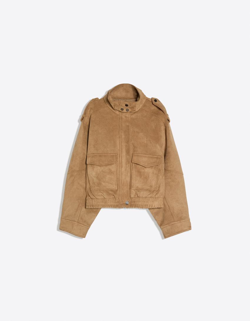 Faux suede jacket-Sand