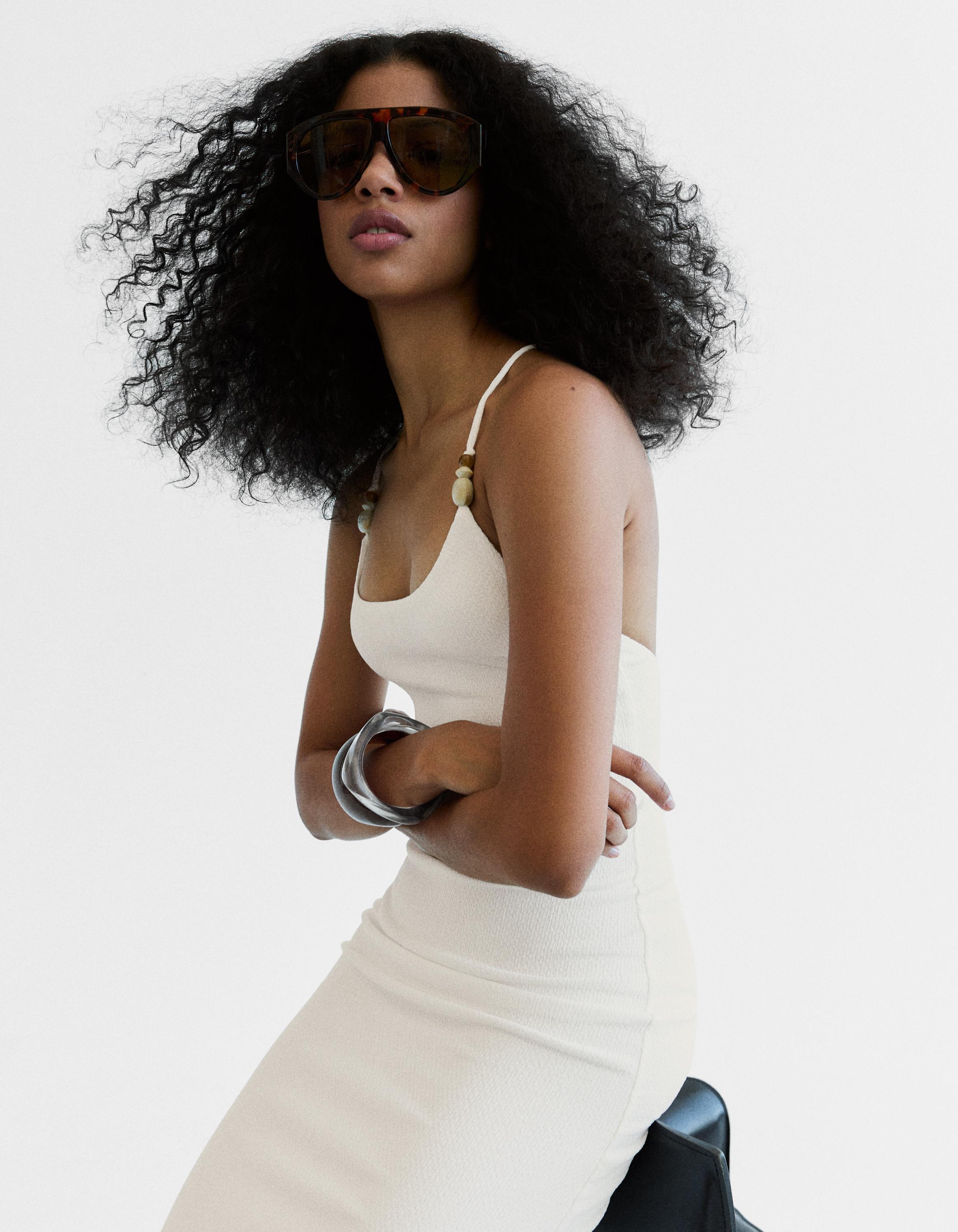 Rustic strappy midi dress — Cream