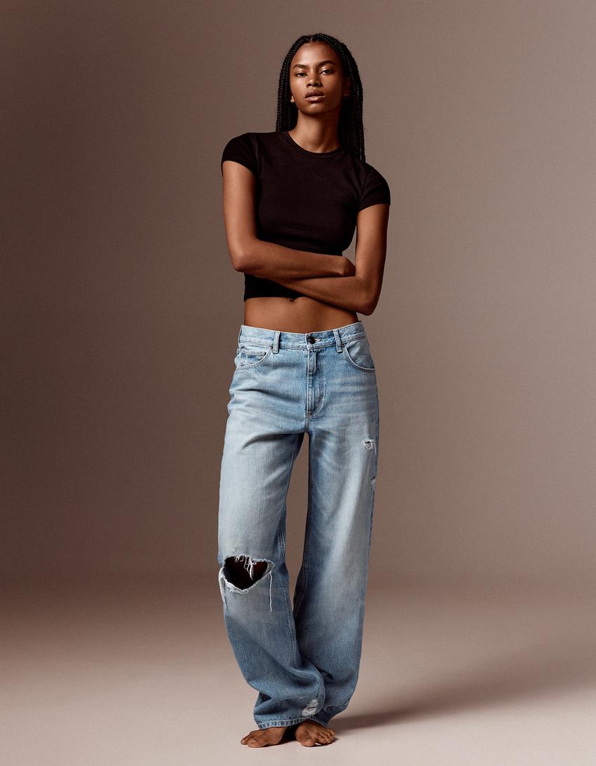Straight baggy fit jean-Açık mavi
