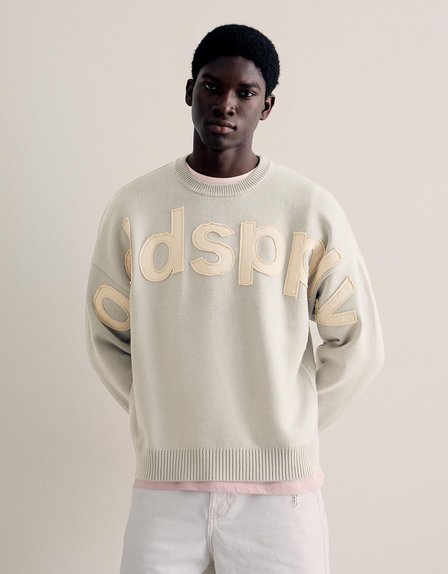 Bershka sweter z okrągłym dekoltem z naszywką popielaty