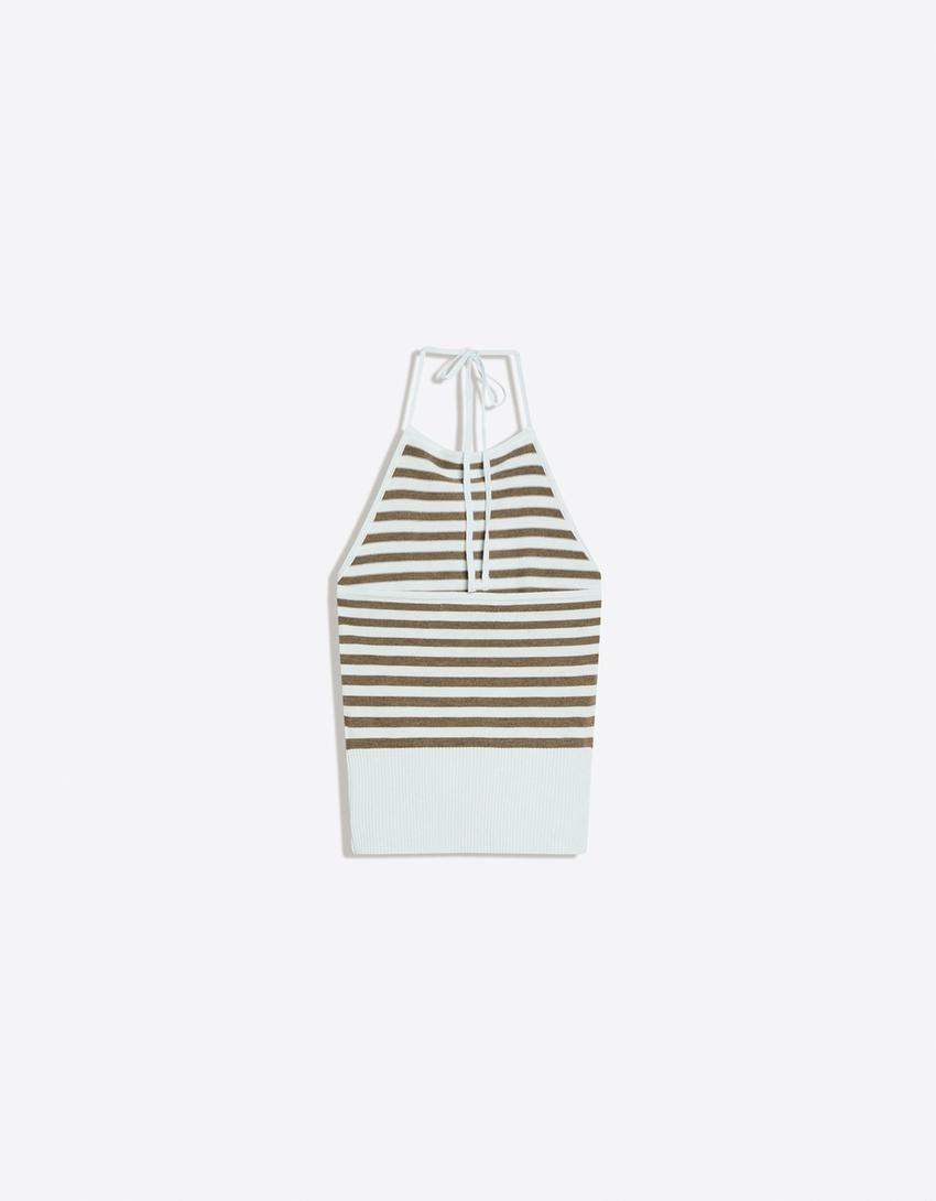Striped halter top-Blue
