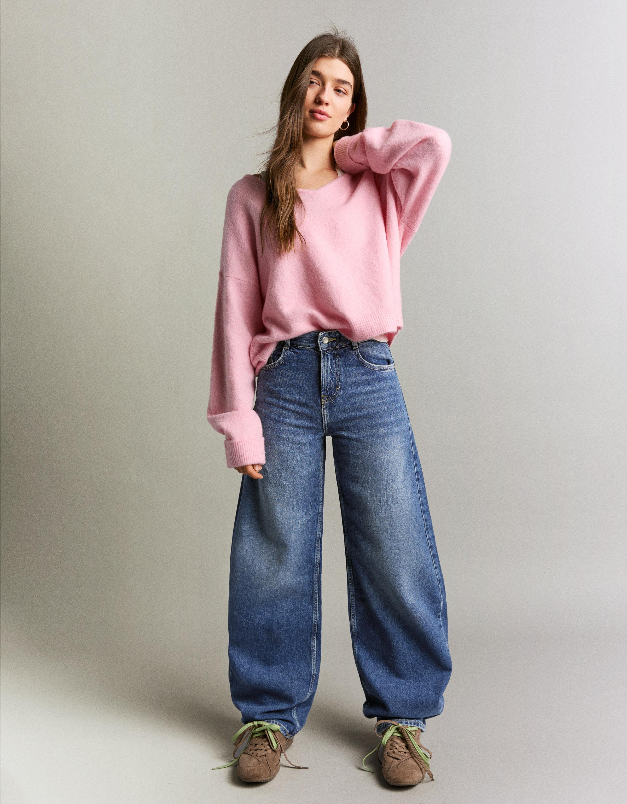 Bershka Barrel Jeans Damen 34 Blau