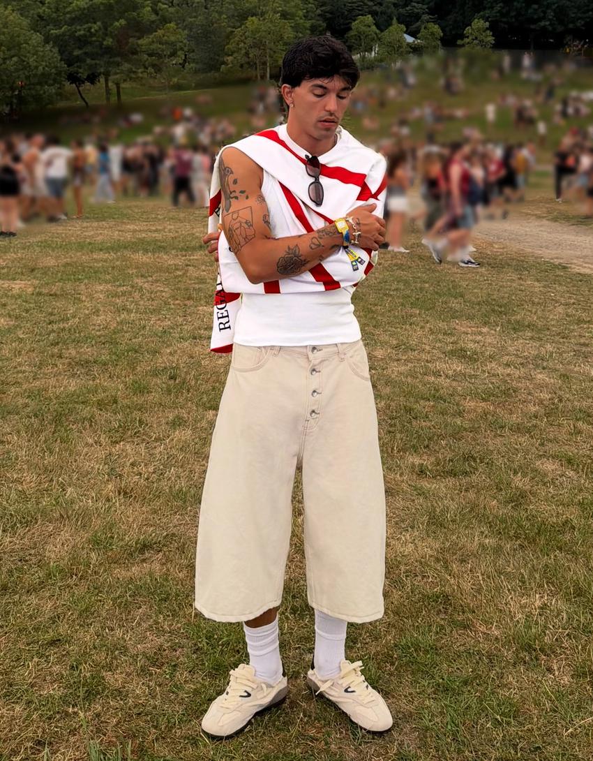 Bermudy o kroju barrel z denimu-Kremowy