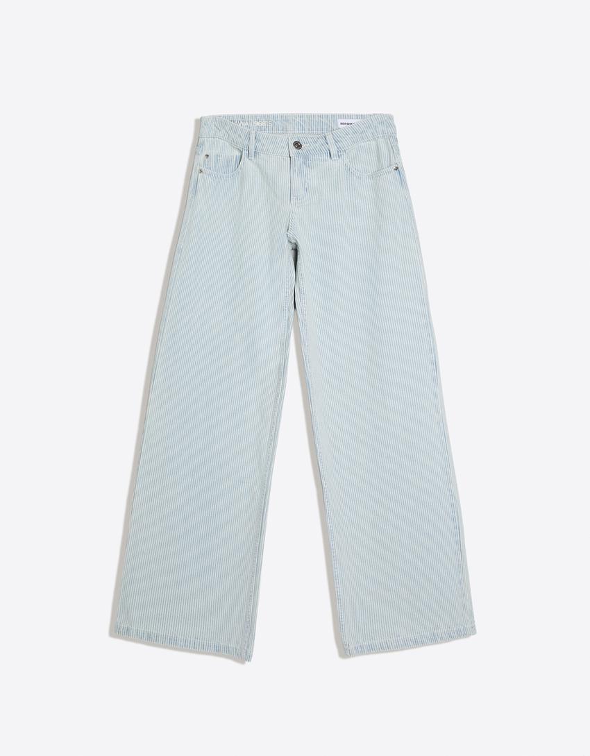 Straight-leg striped trousers-Washed out blue