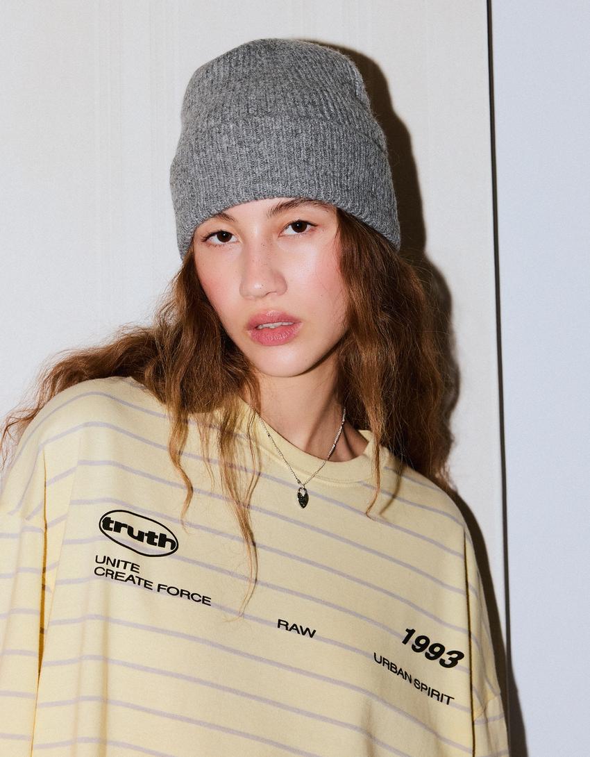 Tricou mânecă lungă oversize print-Galben