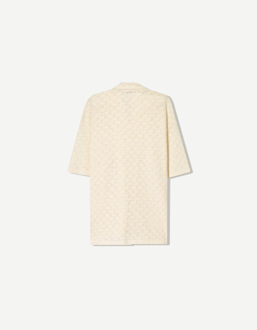 Camicia maniche corte semplice traforata-Avorio-5