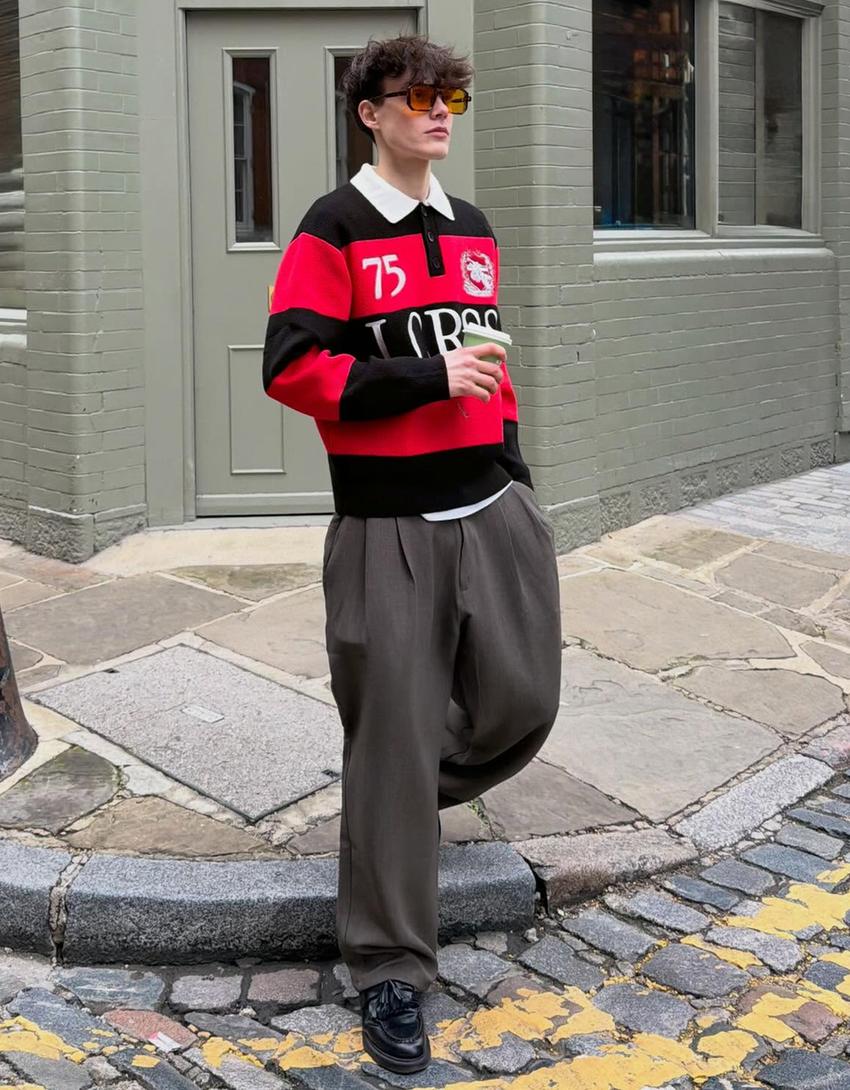 Jersey cuello polo bordado-Rojo