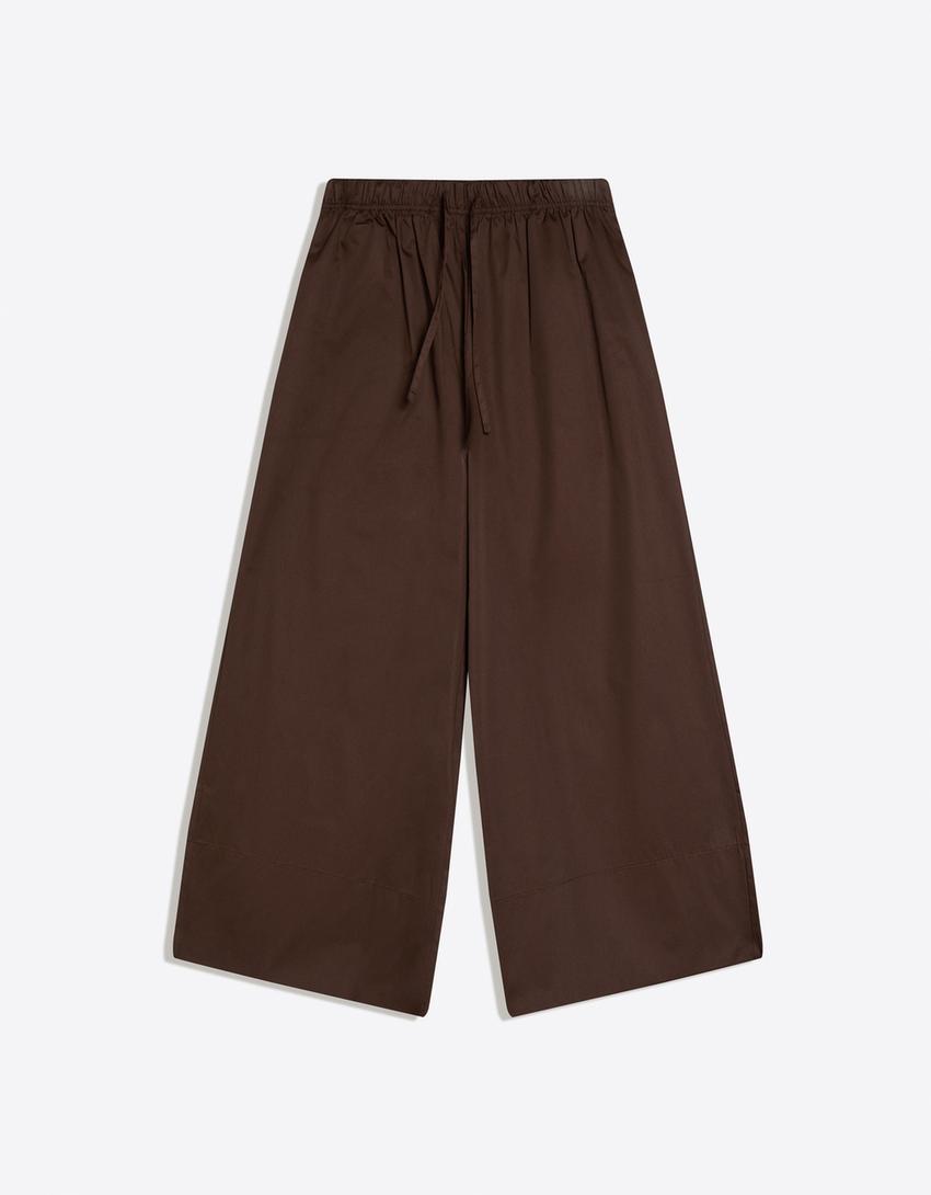 Poplin culotte trousers-Brown