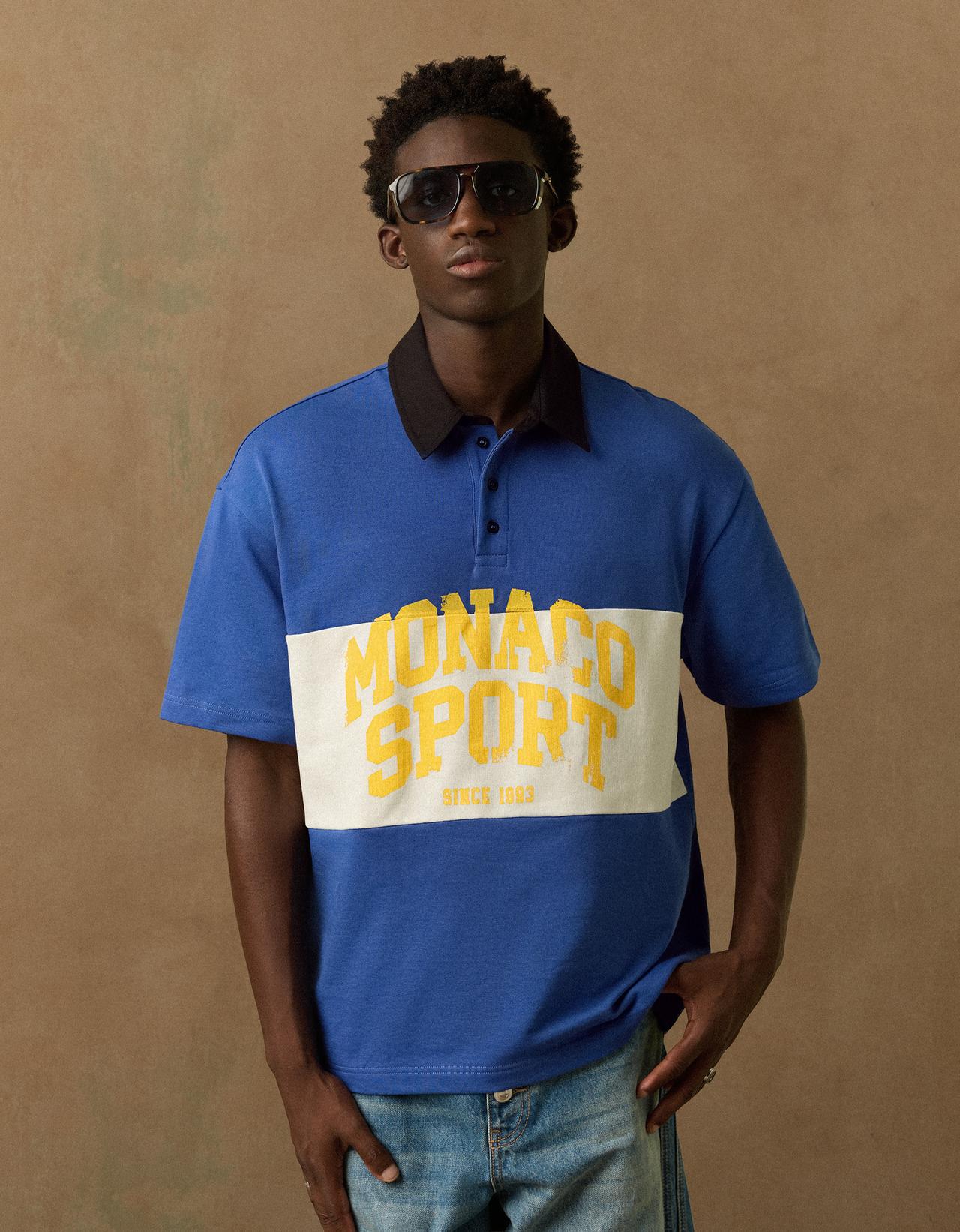 Short sleeve print polo shirt — Blue