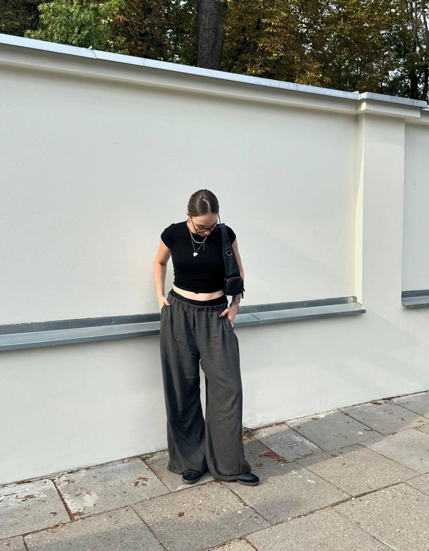 Pantalon large-Gris foncé-3
