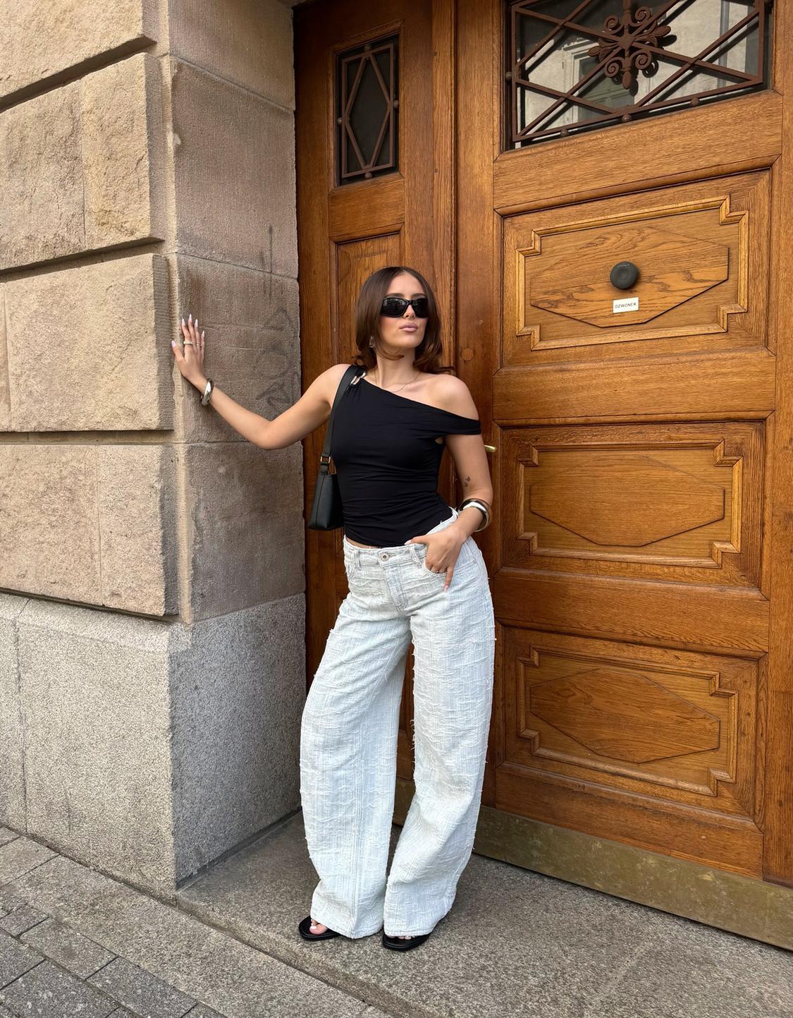 Asymmetric strappy top