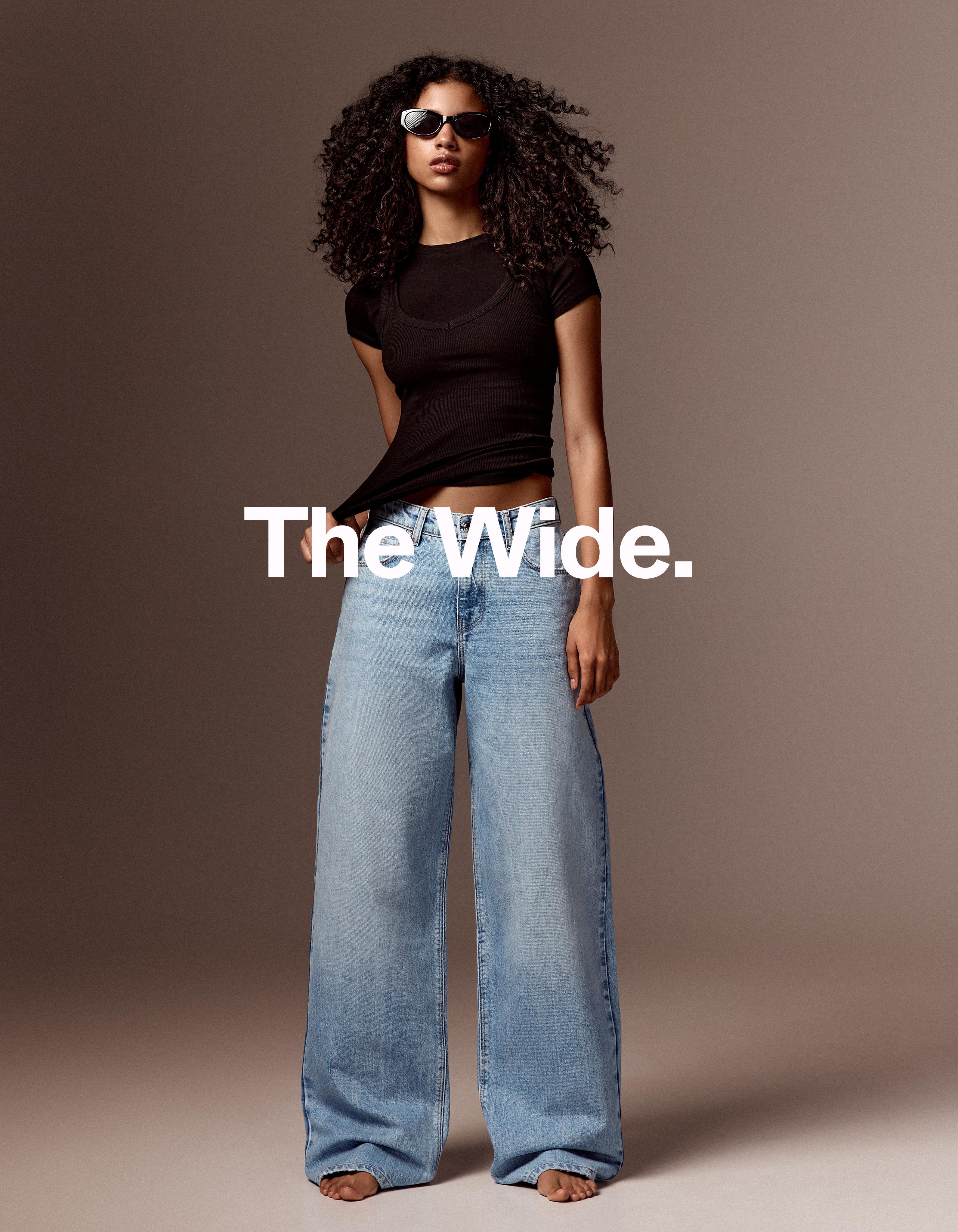 Vintage wash wide-leg high-waist jeans — Light blue