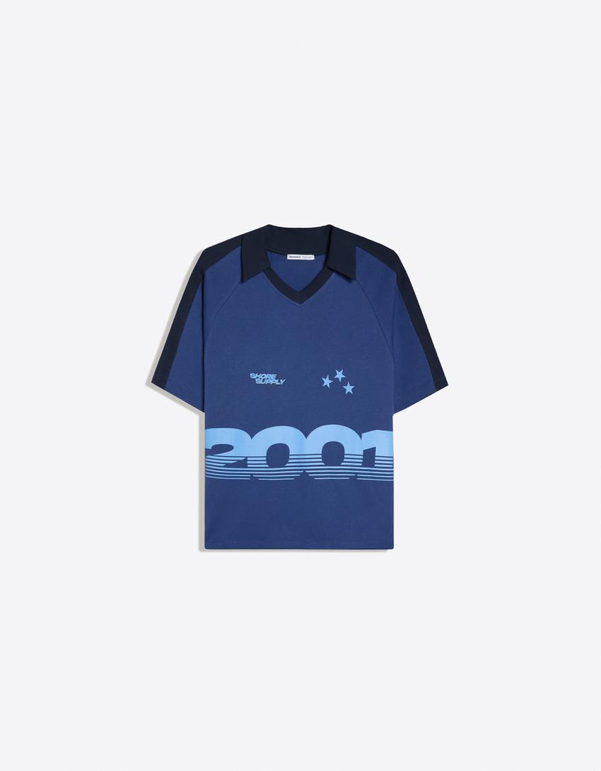 Retro print polo shirt-Navy