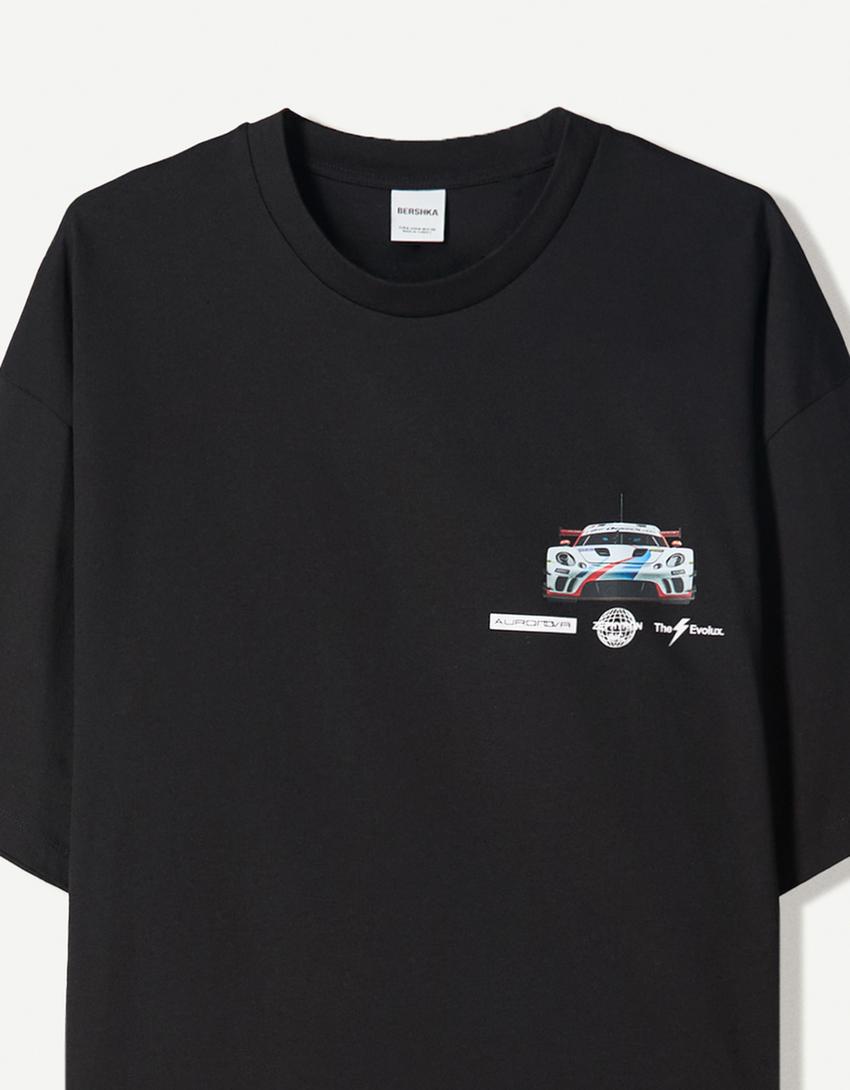 Tricou mânecă scurtă print-Negru-2