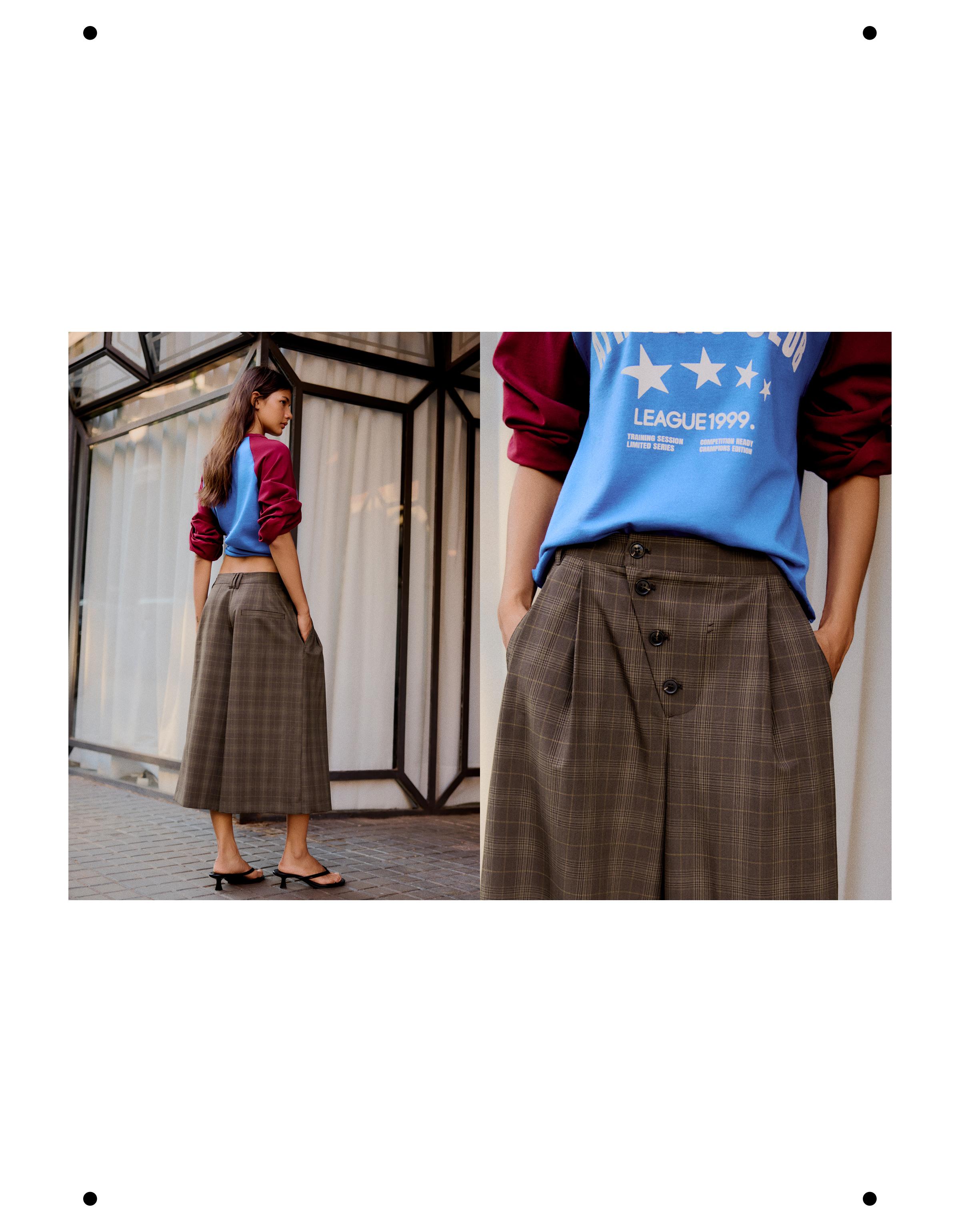 Culotte Bermuda shorts with crossed buttons — Brown