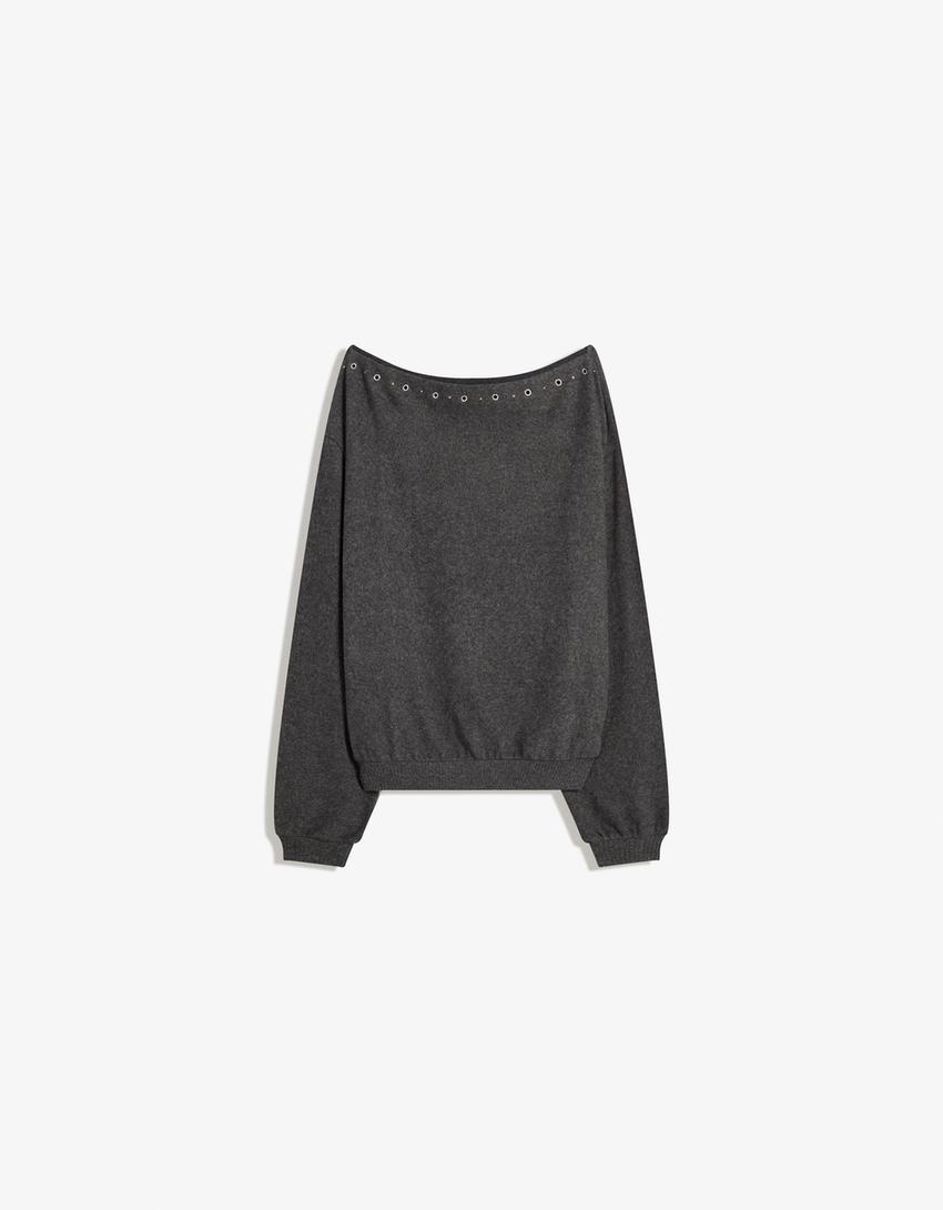 Camisola de malha com tachas-Cinza