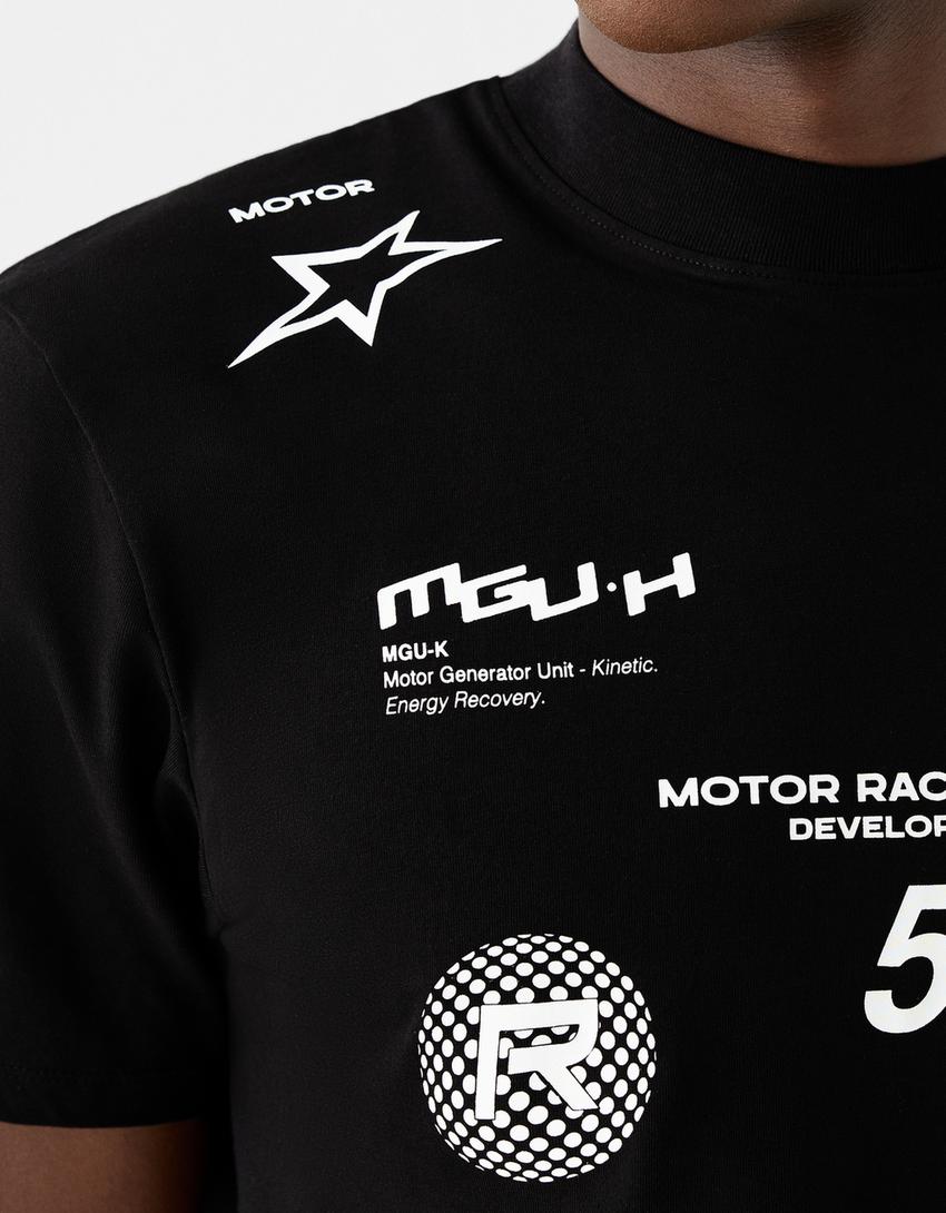 T-shirt manches courtes slim imprimé-Noir-6