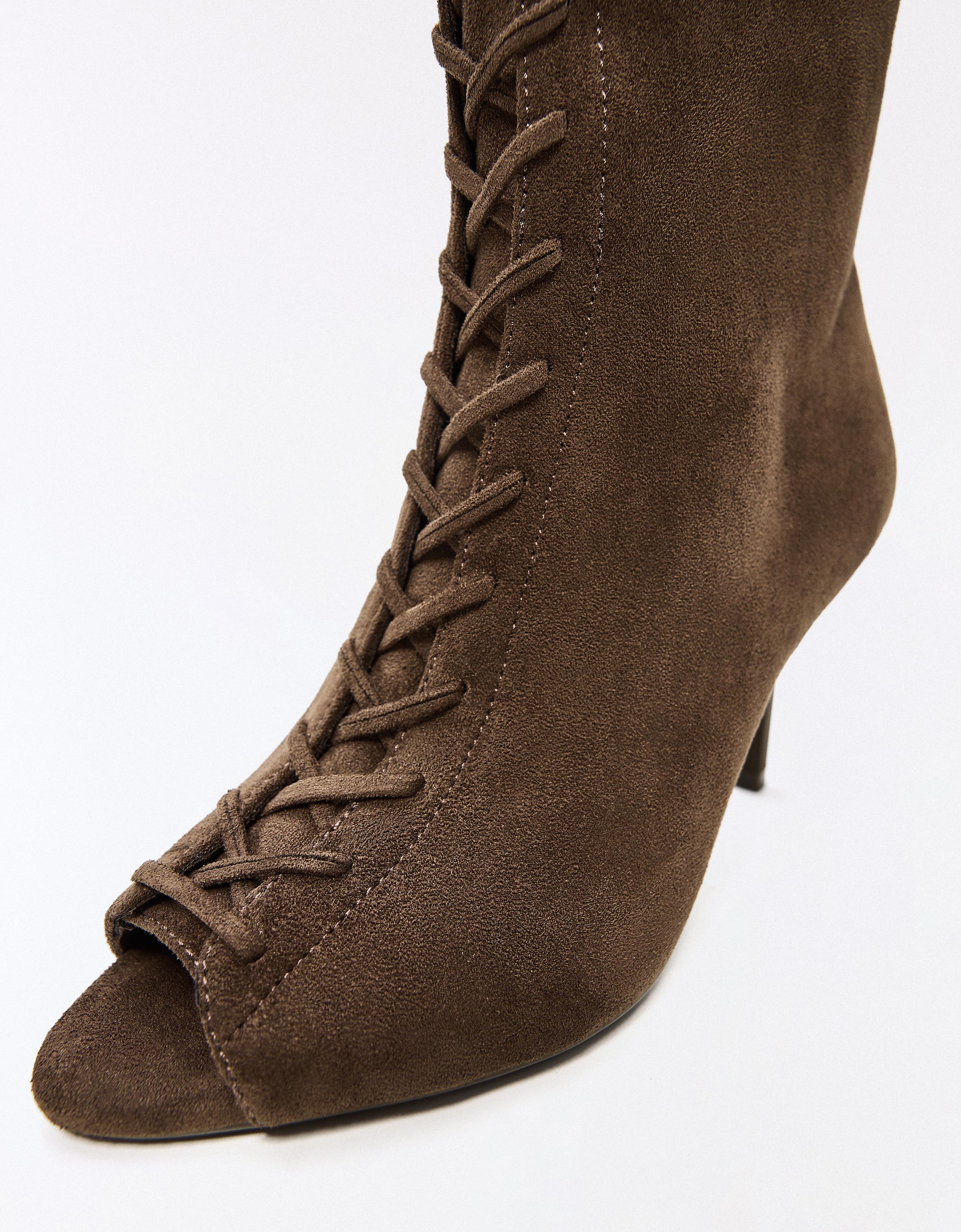CORSET PEEP TOE HEEL BOOTS — Tan