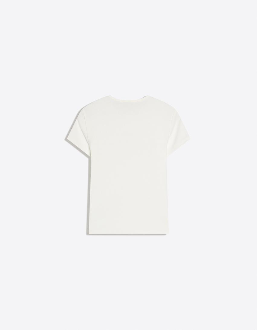 Tricou mânecă scurtă print-Alb murdar