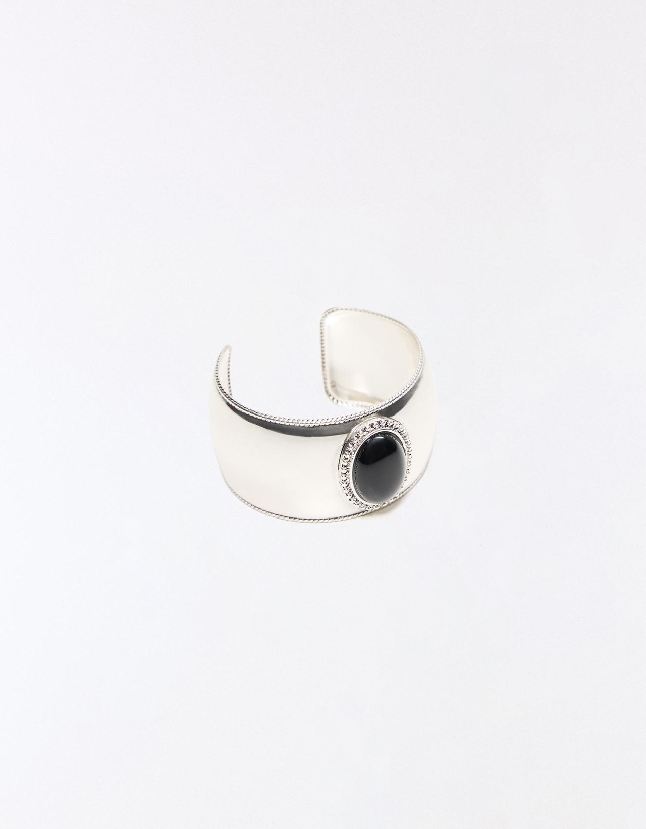 Oval stone bangle — Silver