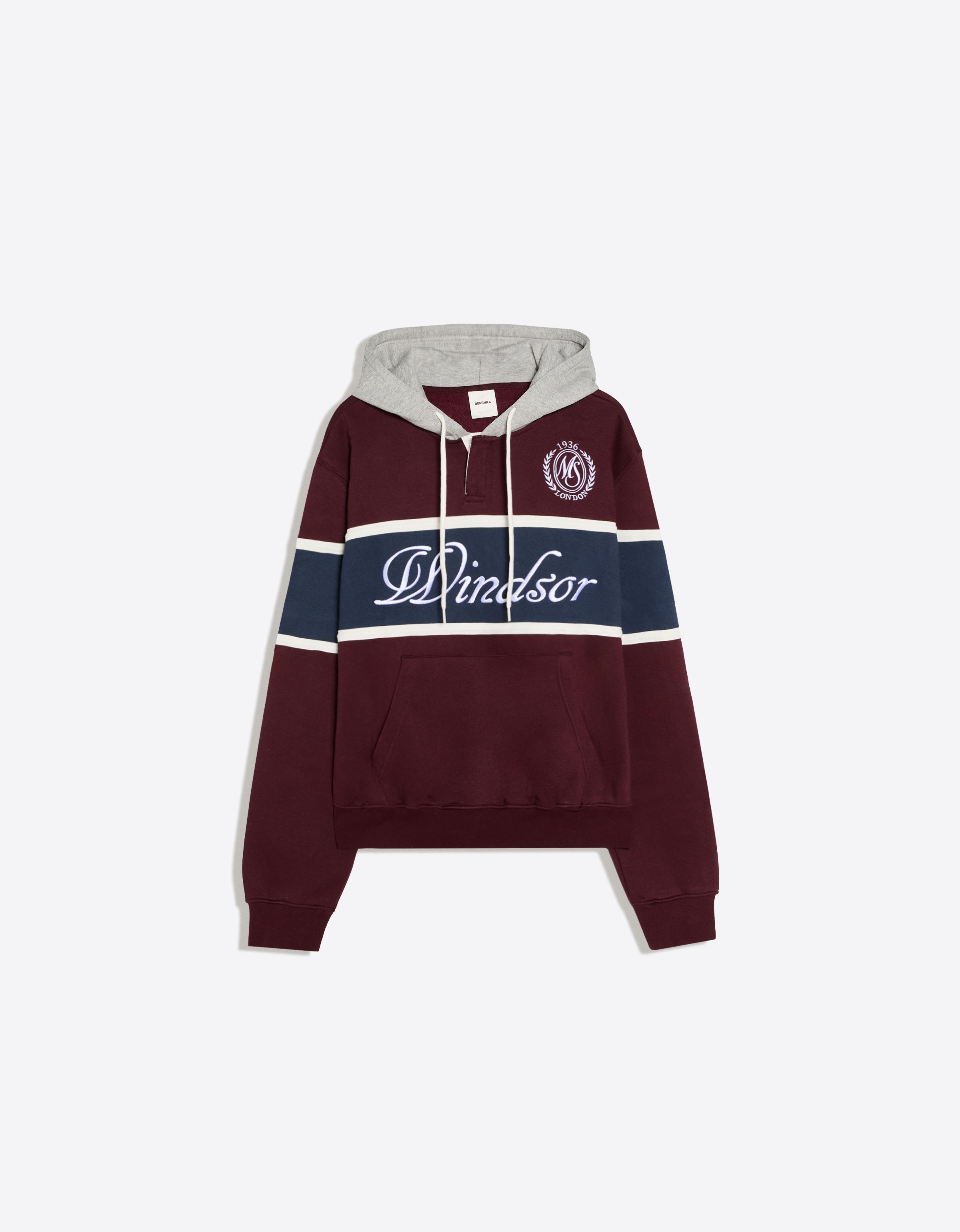 Contrast print hoodie — Burgundy