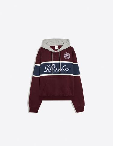 Contrast print hoodie — Burgundy 5