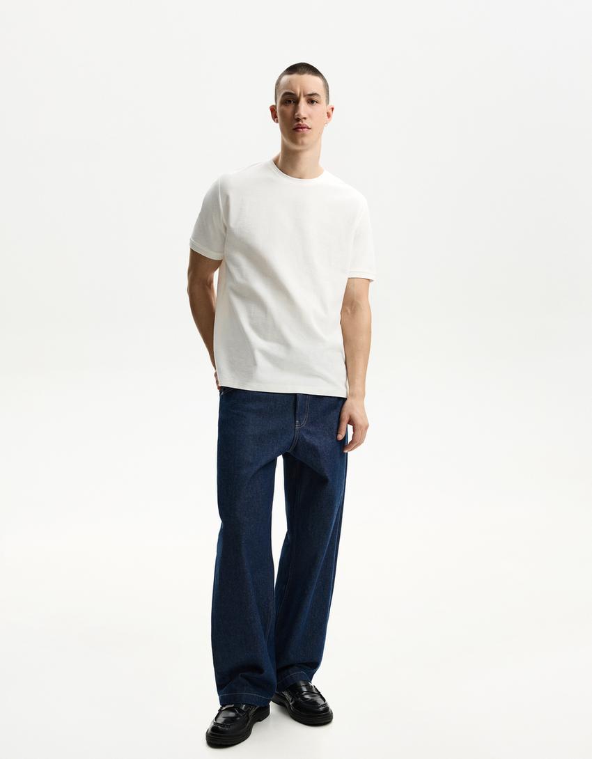 Textured short sleeve T-shirt-Off white-2