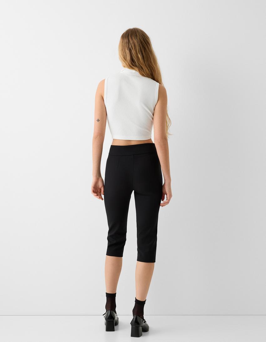 Cropped knit vest with a high neck and zip-Off white-1