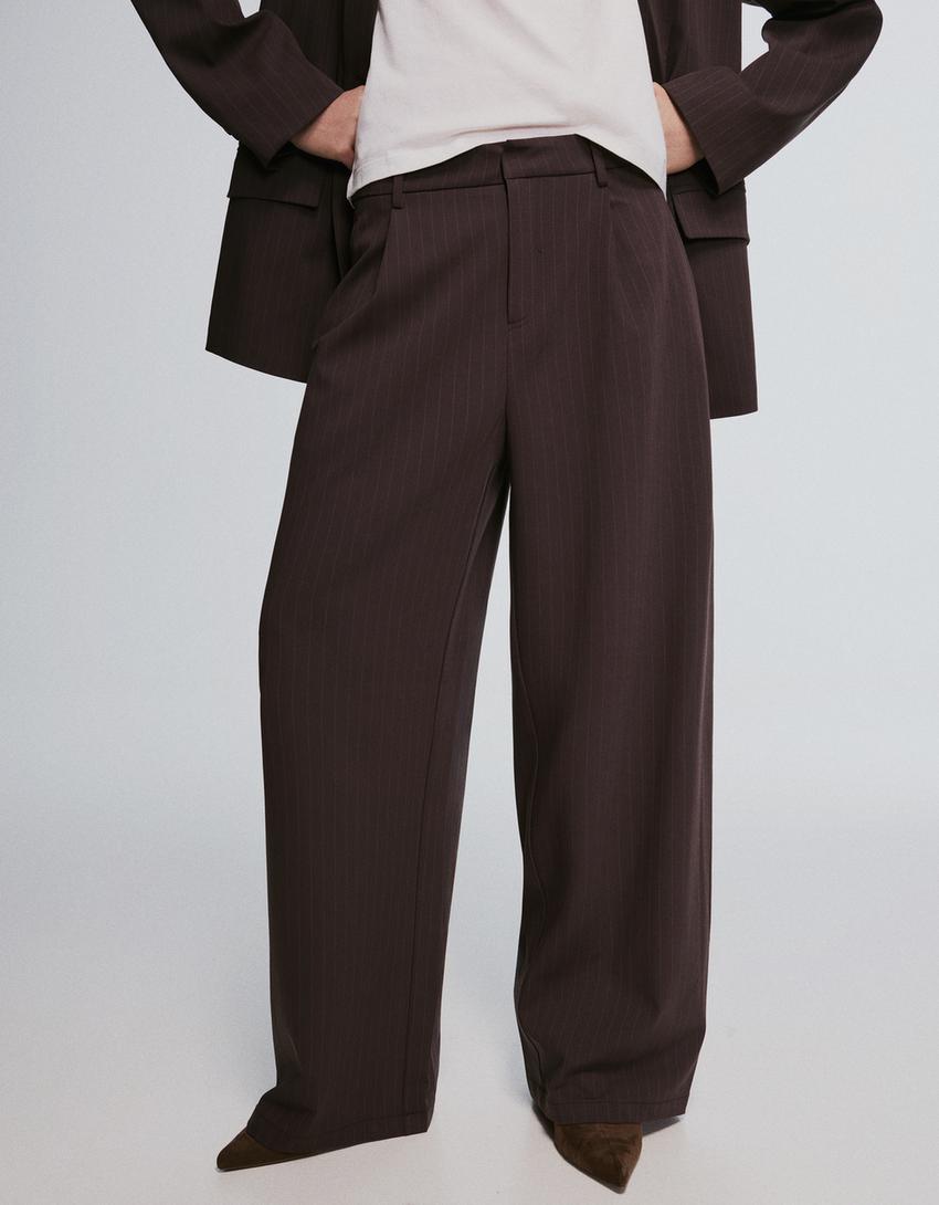 Pantalón volumen doble tela-Marrón