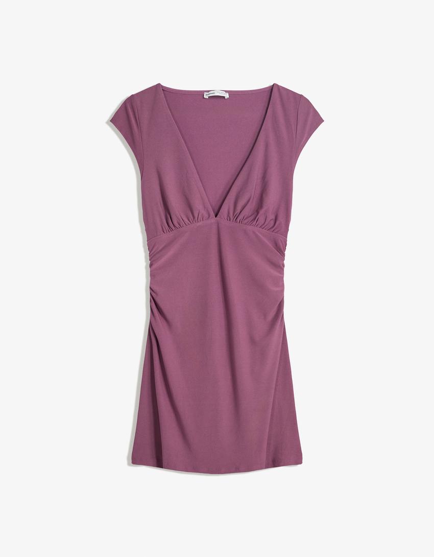 Mini-jurk met plooi-Paars