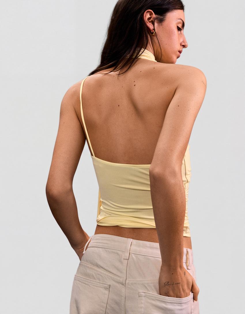 Asymmetric kerchief top-Yellow