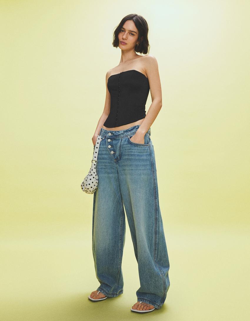 Top bustier en satin-Noir