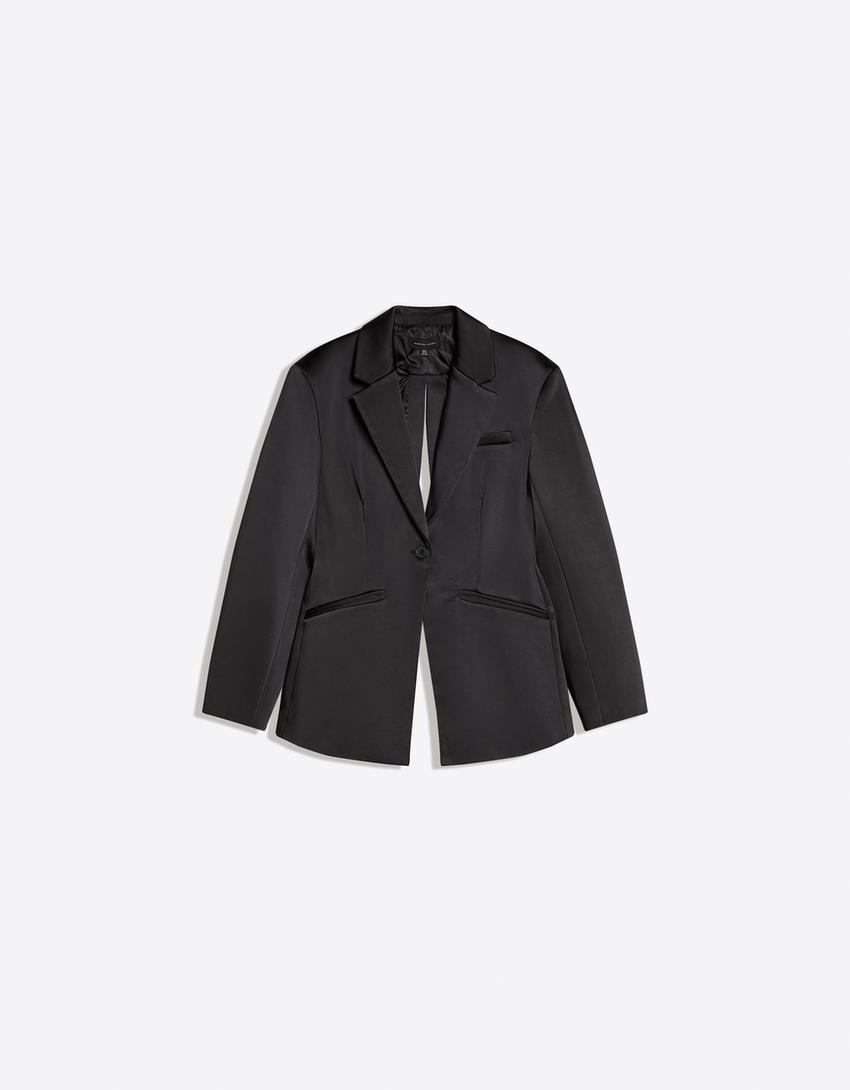 Blazer entallada satén-Negro