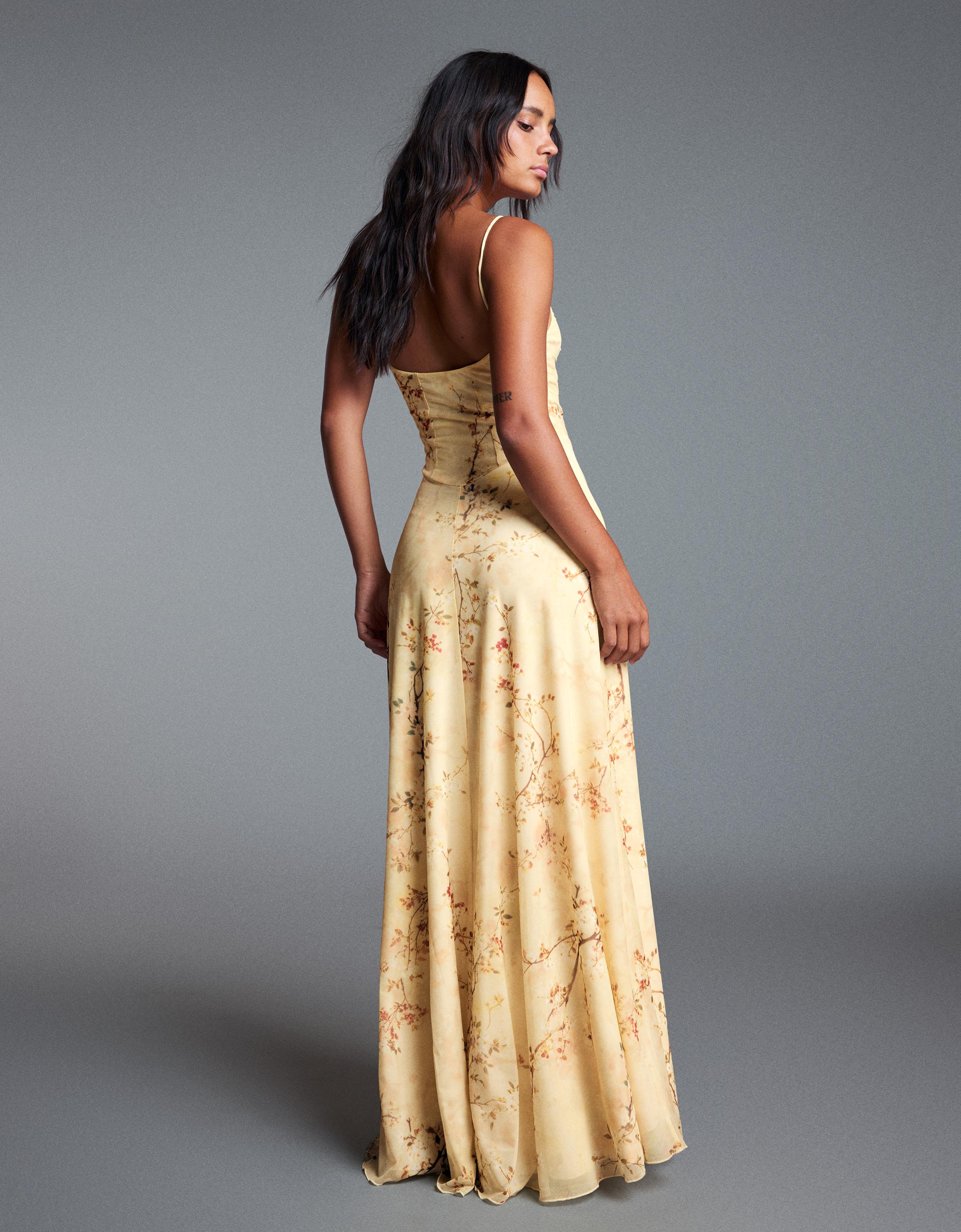 Strappy floral midi dress — Yellow